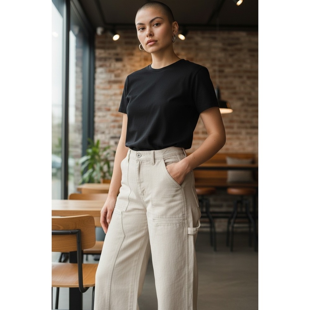 Balm‎ Wears Carpenter Jeans Beige Wide Leg Pockets Ethical CLEAN Small